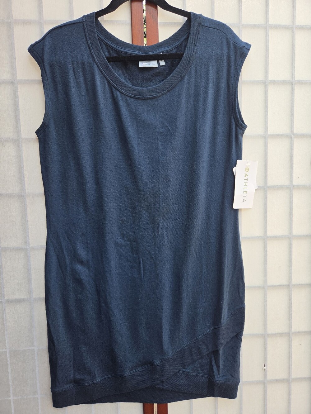 ATHLETA Navy Blue French Terry Tulip Hem Shirt Dress Cozy Minimalist Athleisure